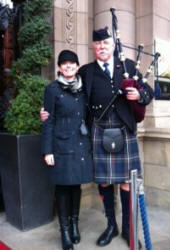 Kelly with Jim outside the Balmoral Hotel Edinburgh